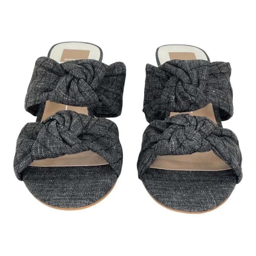 Dolce Vita Jene Double Strap Heeled Sandal Knotted Fabric Gray Slip On 7.5 New